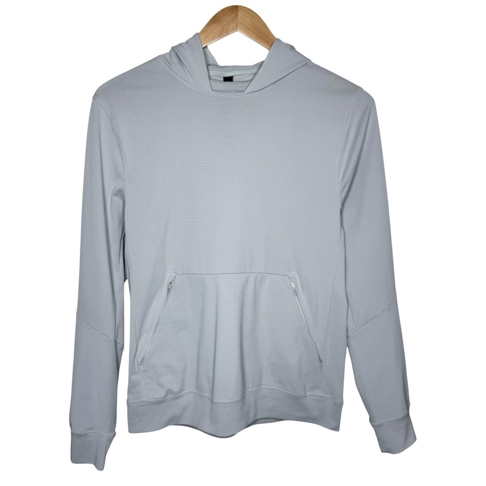 Lululemon Warped Sense Textured Mesh Knit Pullover Hoodie Light Gray Mens Size M